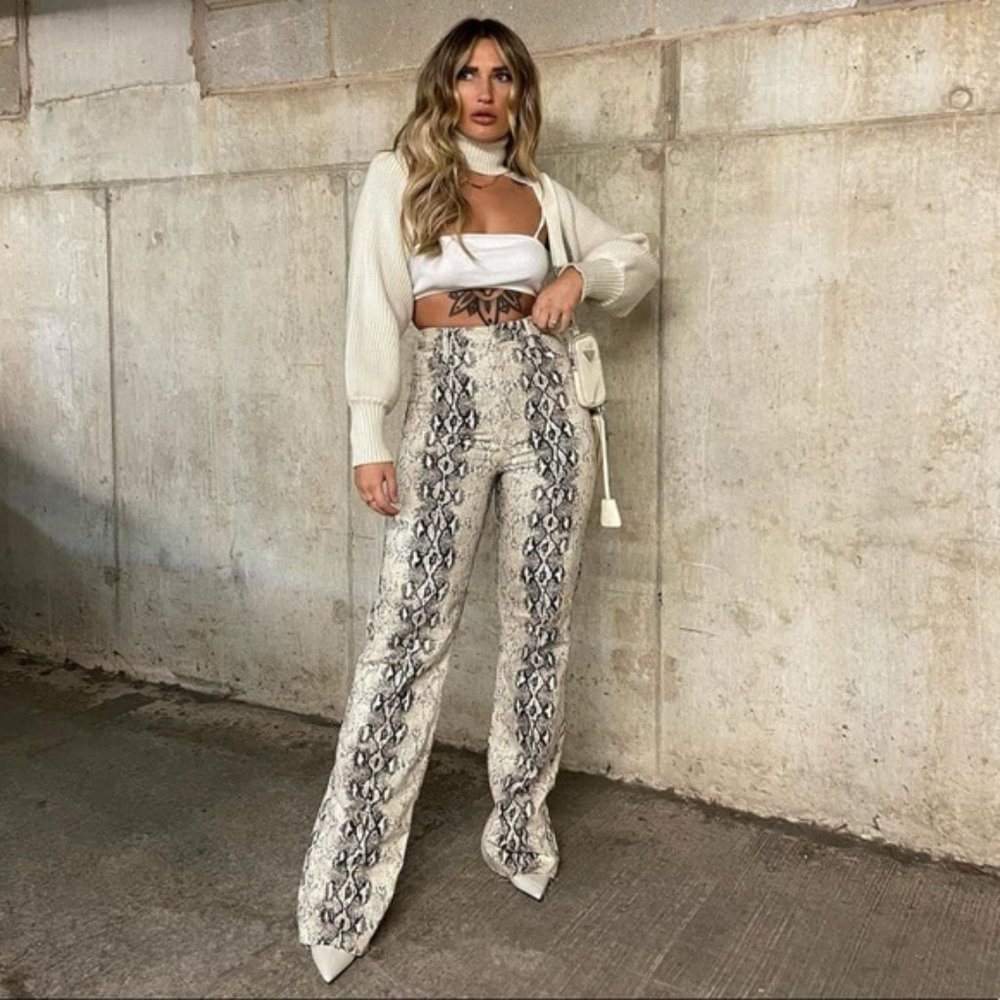 Zara Snakeskin Print High-Waisted Pants